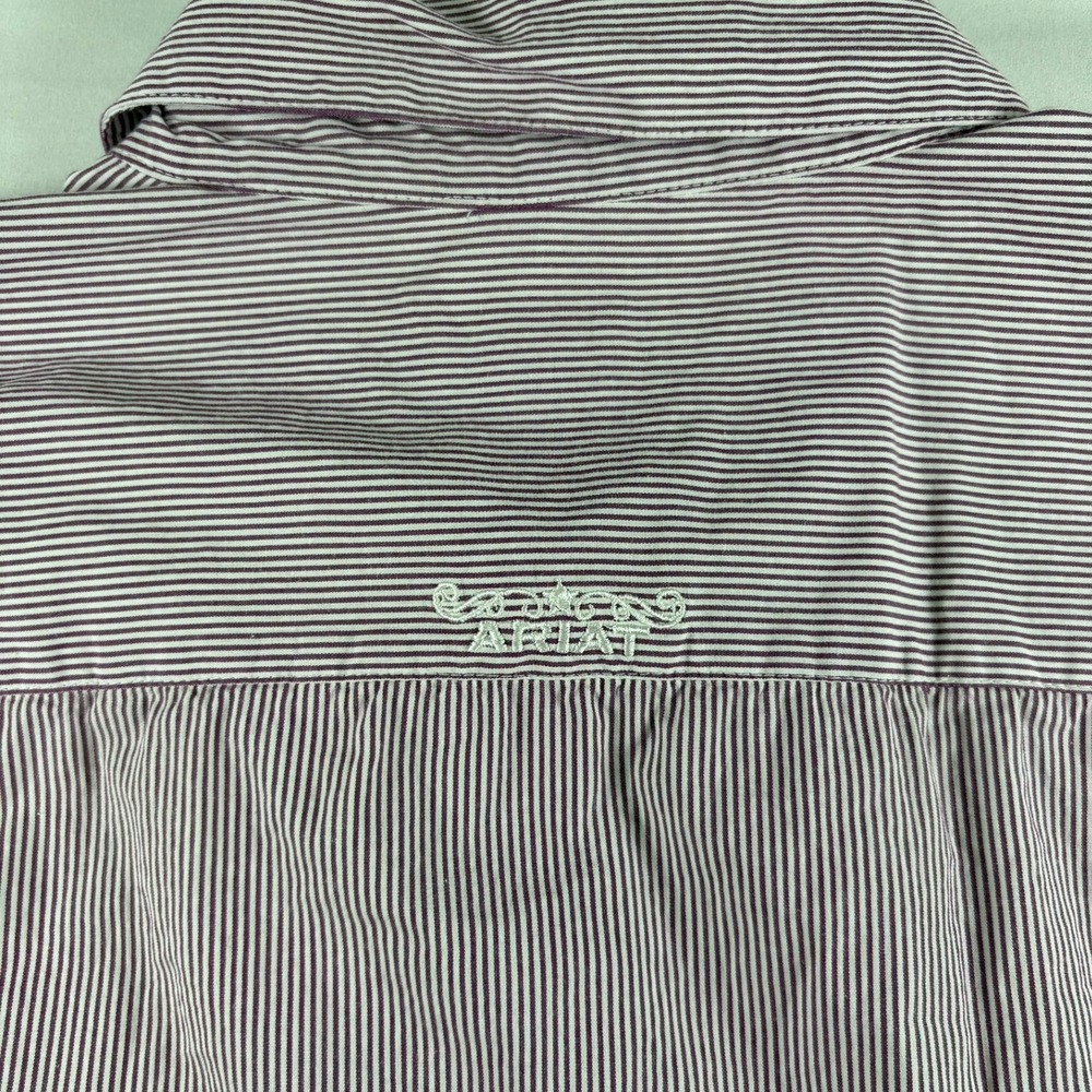 Ariat ReAL Button Down Shirt‎ Womens 1X Purple Striped Logo Sleeve Western - Picture 9 of 12